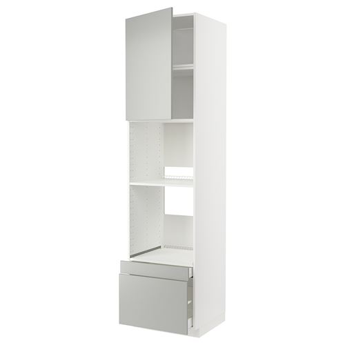 METOD/MAXIMERA fırın-mikrodalga fırın boy dolabı, HAVSTORP açık gri-koyu gri, 60x60x240 cm, 1 kapaklı ve 2 çekmeceli