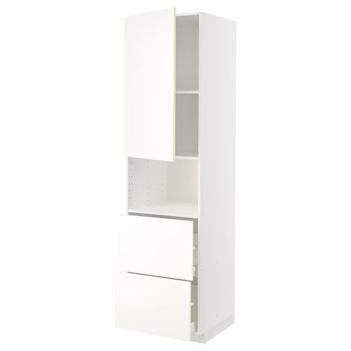 METOD/MAXIMERA mikrodalga fırın boy dolabı, VALLSTENA beyaz, 60x60x220 cm, 1 kapaklı, 2 çekmeceli ve 2 raflı