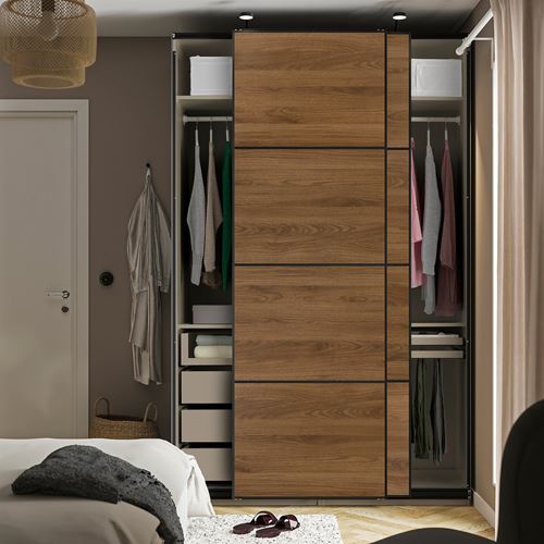 PAX/MEHAMN PAX sürgü kapaklı gardırop, gri-bej-siyah, 150x66x236 cm