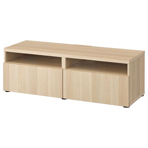 BESTÅ tv sehpası, ağartılmış meşe görünümlü, 120x42x39 cm, LAPPVIKEN, fren raylı
