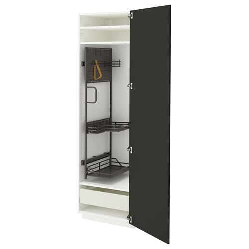 METOD/MAXIMERA temizlik dolabı, NICKEBO mat antrasit-koyu gri, 60x60x200 cm, 1 kapaklı, 1 çekmeceli ve 2 raflı