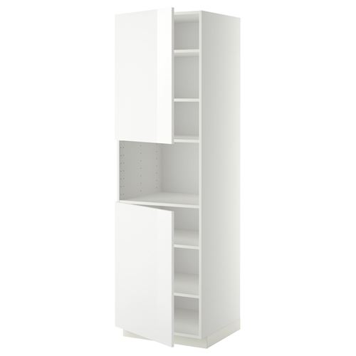 METOD mikrodalga fırın boy dolabı, RINGHULT beyaz, 60x60x200 cm, 2 kapaklı ve 6 raflı