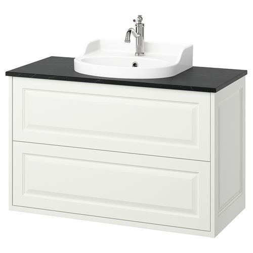 TÄNNFORSEN/TOLKEN/RUTSJÖN lavabo dolabı kombinasyonu, beyaz-siyah mermer görünüm, 102x49x76 cm, HAMNSKAR batarya
