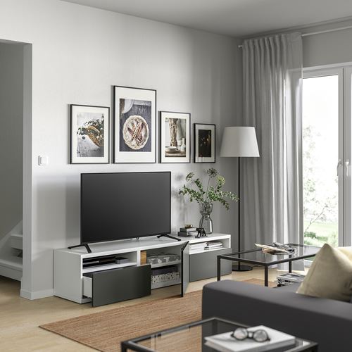 BESTÅ tv sehpası, beyaz-koyu gri, 180x42x39 cm, LAPPVIKEN