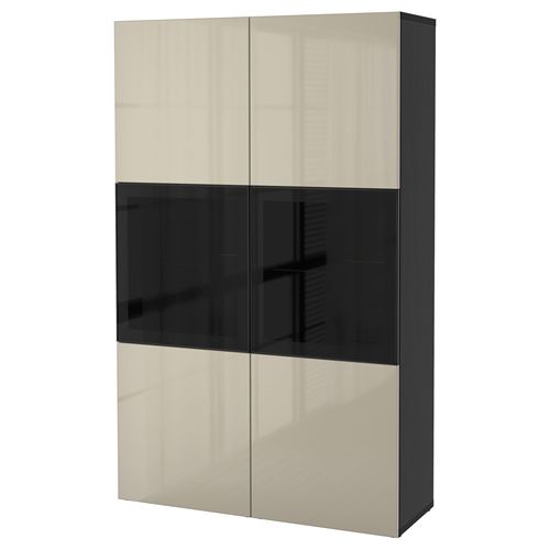 BESTÅ dolap kombinasyonu, venge-parlak cila-bej-şeffaf cam, 120x42x193 cm, SELSVIKEN/GLASSVIK