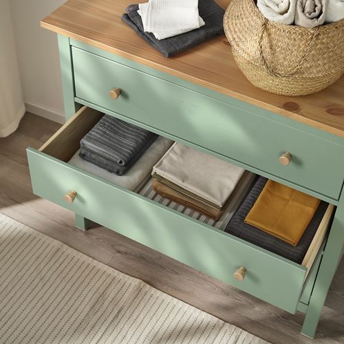 HEMNES 3 çekmeceli şifonyer, gri-yeşil-açık kahverengi, 108x96 cm
