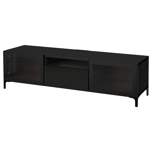 BESTÅ tv sehpası, venge-parlak cila-siyah-şeffaf cam, 180x42x48 cm, SELSVIKEN/GLASSVIK, NANNARP