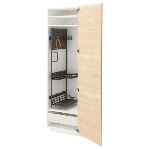 METOD/MAXIMERA temizlik dolabı, ASKERSUND açık dişbudak-koyu gri, 60x60x200 cm, 1 kapaklı, 1 çekmeceli ve 2 raflı