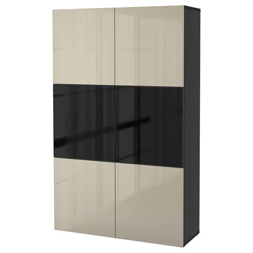 BESTÅ dolap kombinasyonu, venge-parlak cila-bej-füme cam, 120x42x193 cm, SELSVIKEN/GLASSVIK