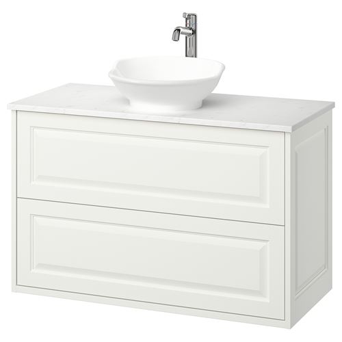 TÄNNFORSEN/TOLKEN/VÄSTERSJÖN lavabo dolabı kombinasyonu, beyaz-beyaz mermer görünüm, 102x49x79 cm, VOXNAN batarya