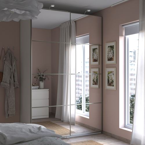 PAX/AULI PAX sürgü kapaklı gardırop, beyaz-aynalı cam, 150x66x236 cm