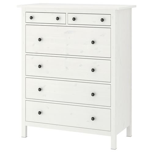 HEMNES 6 çekmeceli şifonyer, beyaz vernik, 108x130 cm