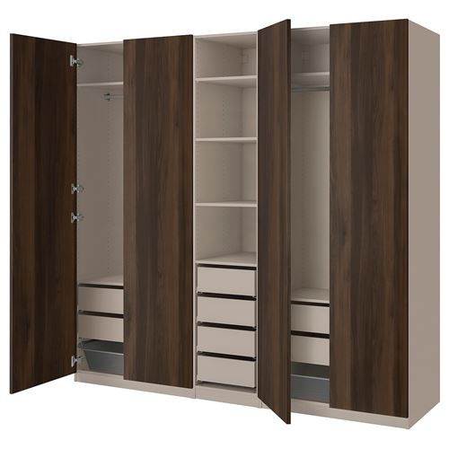 PAX/STORKLINTA PAX gardırop, gri-bej-koyu kahve boyalı meşe görünümlü, 250x58x236 cm