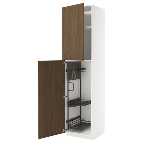 METOD temizlik dolabı, TISTORP kahverengi/ceviz-koyu gri, 60x60x240 cm, 2 kapaklı ve 1 üst dolaplı
