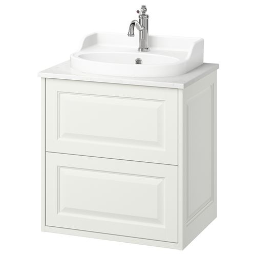TÄNNFORSEN/TOLKEN/RUTSJÖN lavabo dolabı kombinasyonu, beyaz-beyaz mermer görünüm, 62x49x76 cm, HAMNSKAR batarya