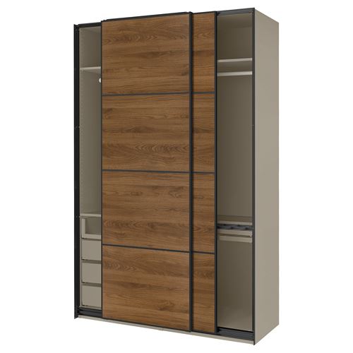 PAX/MEHAMN PAX sürgü kapaklı gardırop, gri-bej-siyah, 150x66x236 cm