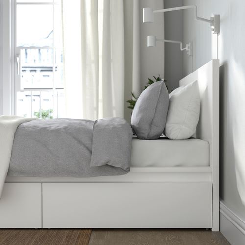 MALM/LÖNSET çift kişilik baza, beyaz, 160x200 cm, 4 çekmeceli