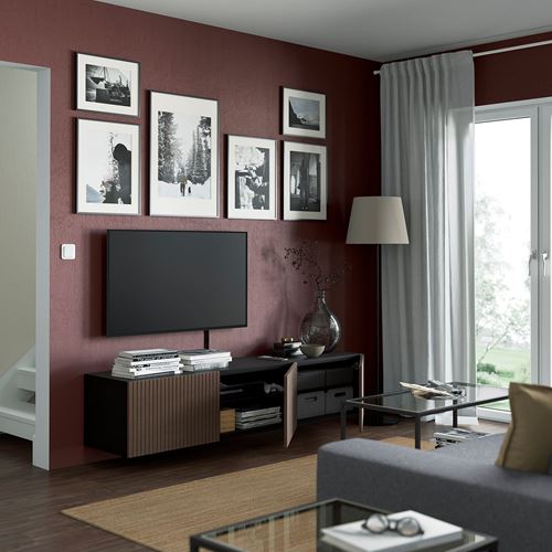 BESTÅ tv sehpası, venge-kahverengi meşe kaplama, 180x42x38 cm, BJORKOVIKEN