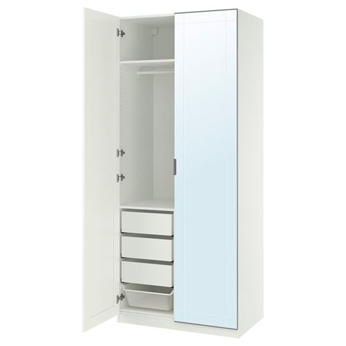PAX/KAMMARTORP/GULLABERG PAX gardırop, beyaz-aynalı cam, 100x60x236 cm