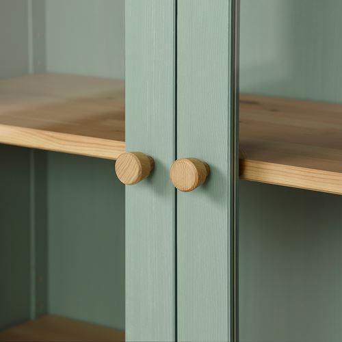 HEMNES vitrin, gri-yeşil-açık kahverengi, 90x197 cm