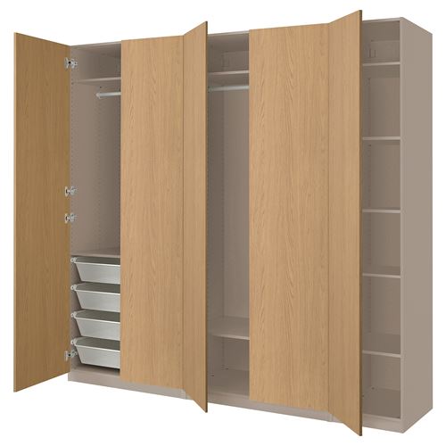 PAX/STORKLINTA PAX gardırop, gri-bej-meşe görünümlü, 250x60x236 cm