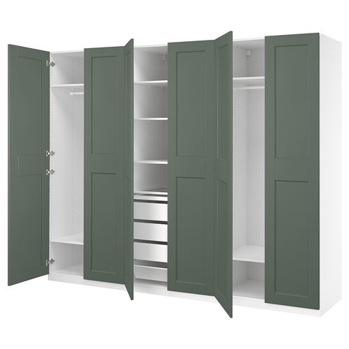 PAX/GRIMO PAX gardırop, beyaz-gri-yeşil, 300x60x236 cm