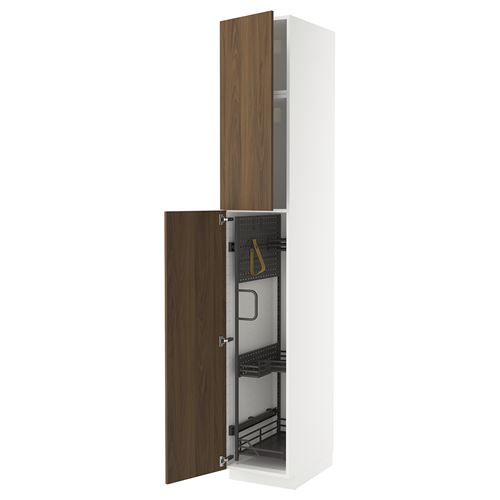 METOD temizlik dolabı, TISTORP kahverengi/ceviz-koyu gri, 40x60x240 cm, 2 kapaklı ve 1 üst dolaplı