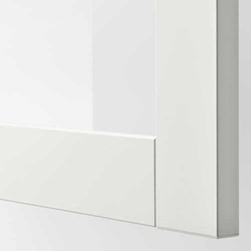 BESTÅ tv sehpası, beyaz-şeffaf cam, 180x42x39 cm, HANVIKEN/SINDVIK, fren raylı