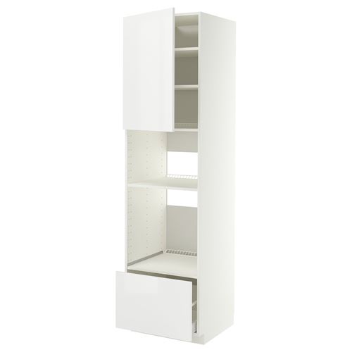 METOD/MAXIMERA fırın-mikrodalga fırın boy dolabı, RINGHULT beyaz, 60x60x220 cm, 1 kapaklı ve 1 çekmeceli