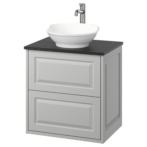 TÄNNFORSEN/TOLKEN/VÄSTERSJÖN lavabo dolabı kombinasyonu, açık gri-siyah mermer görünüm, 62x49x79 cm, VOXNAN batarya
