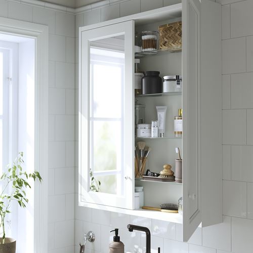 TÄNNFORSEN banyo duvar dolabı, beyaz, 80x15x95 cm, 2 ayna kapaklı