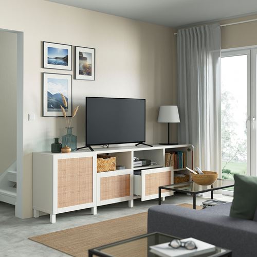 BESTÅ tv sehpası, beyaz-kahverengi, 240x42x74 cm, STUDSVIKEN, STUBBARP