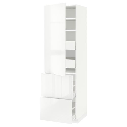 METOD/MAXIMERA mutfak boy dolabı, RINGHULT beyaz, 60x60x200 cm, 1 kapaklı, 4 çekmeceli,2 raflı ve 2 ön panelli