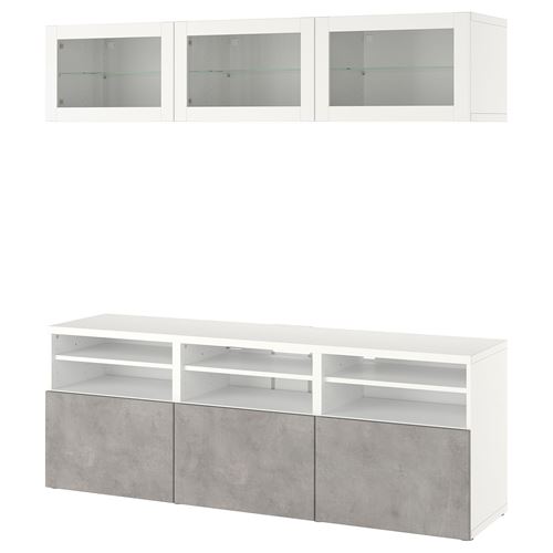 BESTÅ tv ünitesi, beyaz-açık gri, 180x42x192 cm, KALLVIKEN/SINDVIK, çıt çıt raylı