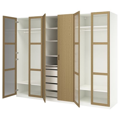 PAX/TONSTAD PAX gardırop, beyaz-meşe kaplama cam, 300x60x236 cm