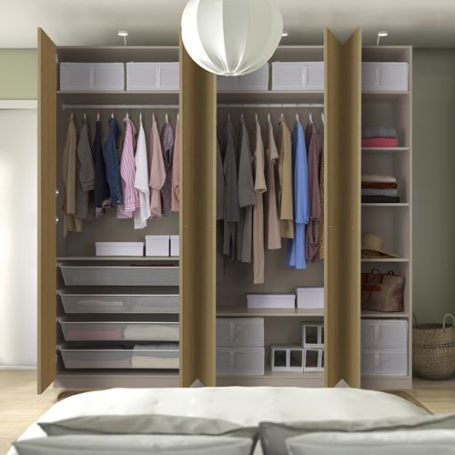 PAX/STORKLINTA PAX gardırop, gri-bej-meşe görünümlü, 250x60x236 cm