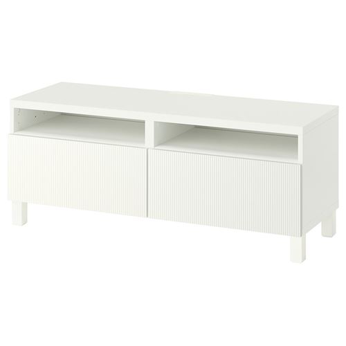 BESTÅ tv sehpası, beyaz, 120x42x48 cm, FORVALTARE, STUBBARP, fren raylı