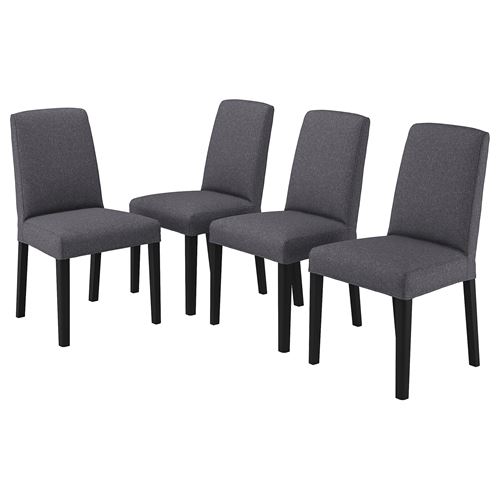 BERGMUND yemek sandalyesi seti, siyah-gunnared orta gri, 4 adet