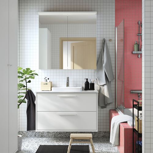 LETTAN banyo duvar dolabı, renksiz, 100x15x95 cm, 2 ayna kapaklı