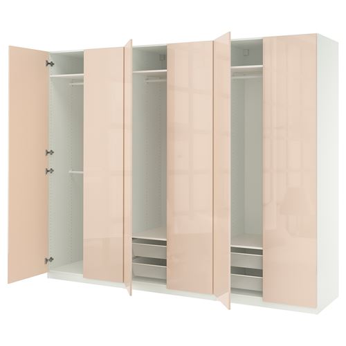 PAX/FARDAL PAX gardırop, beyaz-parlak cila açık turuncu, 300x60x236 cm