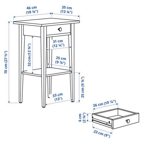 HEMNES komodin, gri-yeşil-açık kahverengi boyalı, 46x35 cm