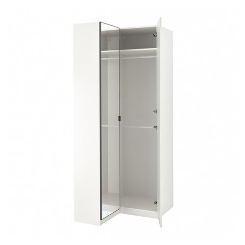 PAX/FARDAL/ÅHEIM PAX köşe gardırop, parlak cila beyaz-ayna, 111/88x236 cm