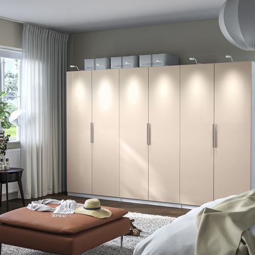 PAX/FARDAL PAX gardırop, beyaz-parlak cila açık turuncu, 300x60x201 cm