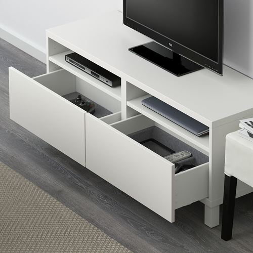 BESTÅ tv sehpası, beyaz, 120x40x48 cm, LAPPVIKEN, STUBBARP, fren raylı