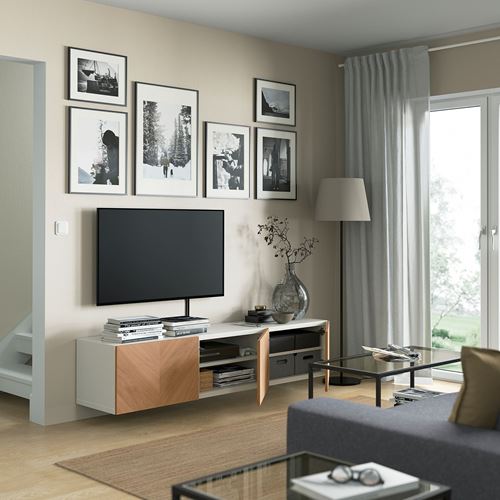 BESTÅ tv sehpası, beyaz-meşe kaplama, 180x42x38 cm, HEDEVIKEN