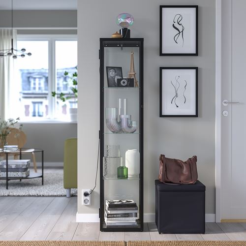 BLÅLIDEN cam vitrin, siyah, 35x32x151 cm