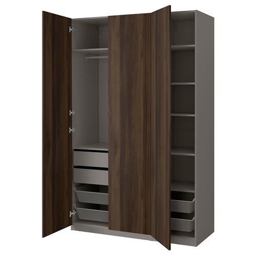 PAX/STORKLINTA PAX gardırop, koyu gri-koyu kahve boyalı meşe görünümlü, 150x60x236 cm
