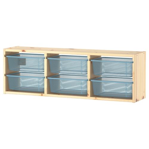 TROFAST çocuk duvar rafı, çam-gri-mavi, 93x21x30 cm