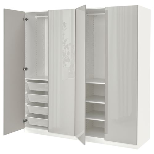 PAX/FARDAL PAX gardırop, beyaz-parlak cila açık gri, 200x60x201 cm