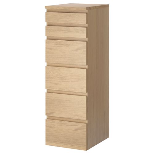MALM 6 çekmeceli şifonyer, ağartılmış meşe kaplama, 40x123 cm, aynalı